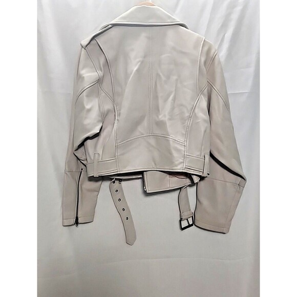 Free People Luxe SMALL Soft LEATHER Moto Belted Oversized Waist Length Gray $468 - Picture 8 of 10